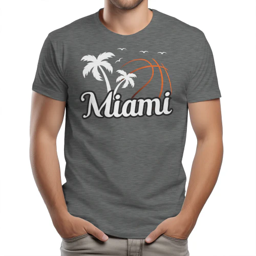 Miami Basketball - Retro Palm Tree Sunset Script Slogan Graphic