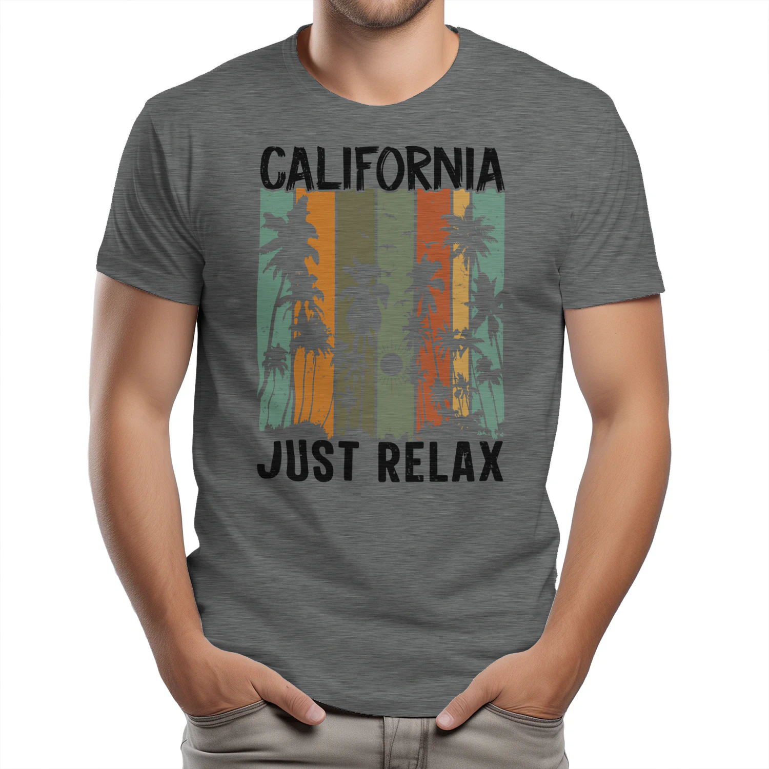 Retro California Beach Sunset Silhouette