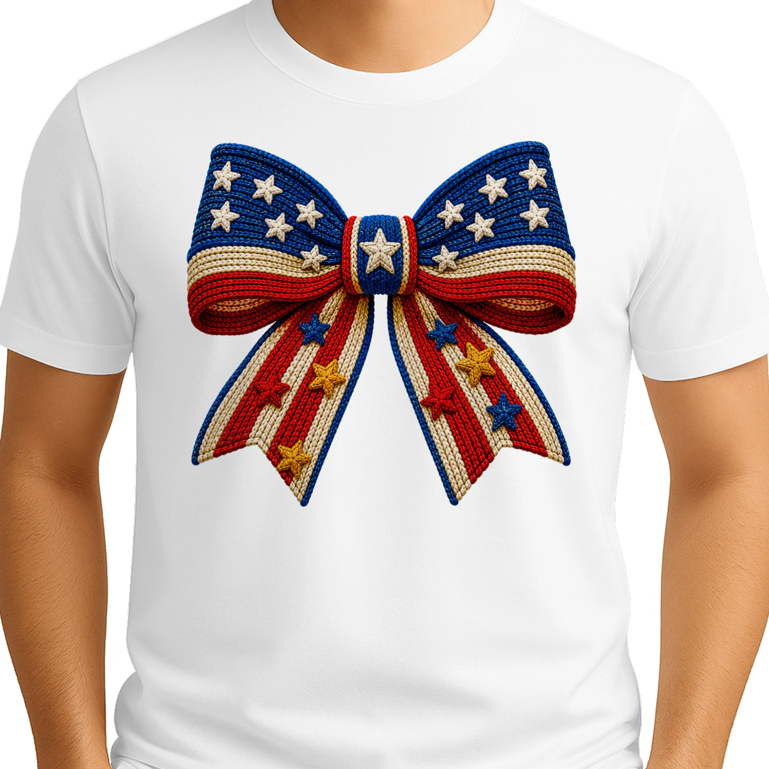 Patriotic American Flag Knitted Bow Coquette USA Graphic