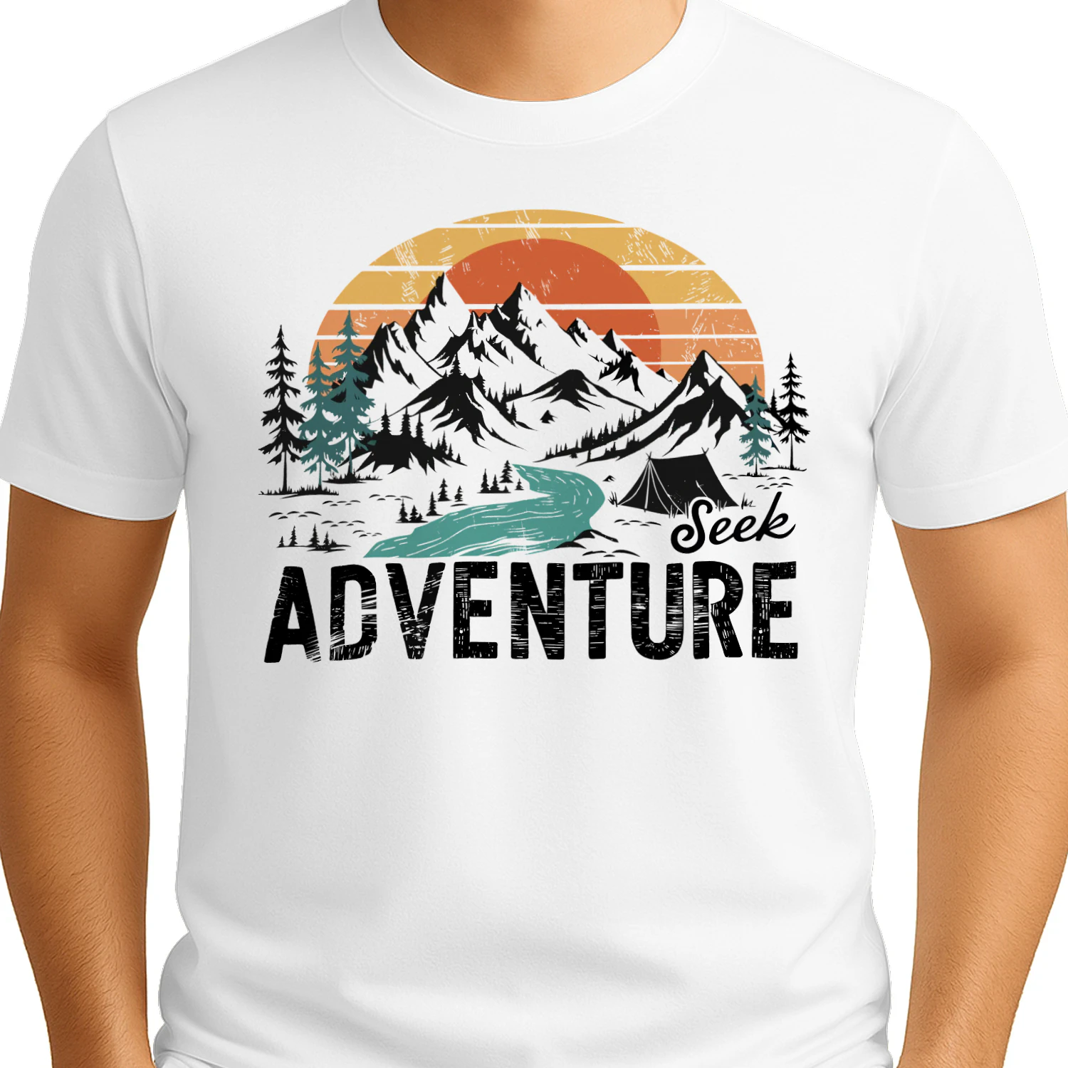 Seek Adventure Retro Sunset Mountain Hiking Camping Outdoor Design