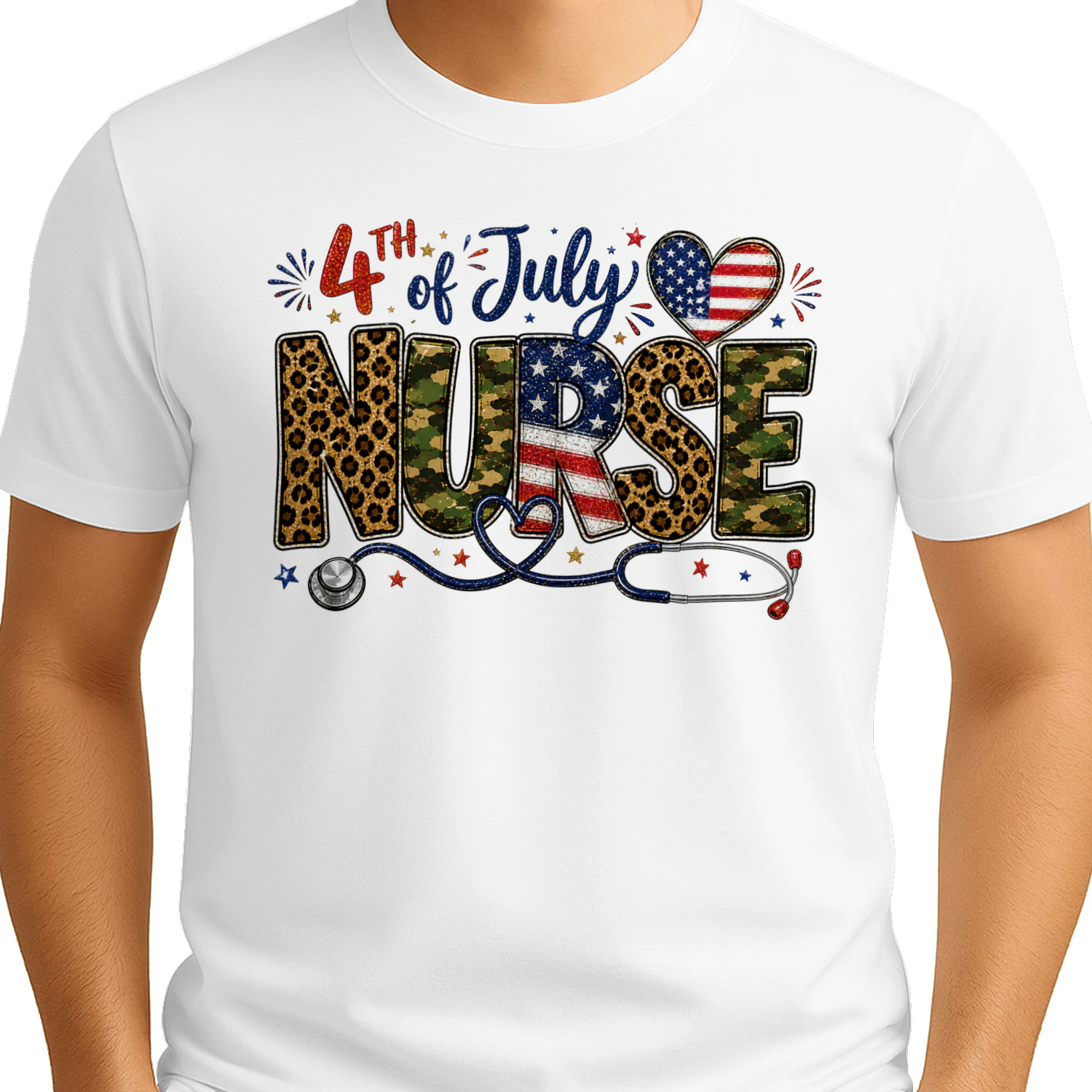 4th Of July Nurse Patriotic Leopard Camo - American Flag Graphic