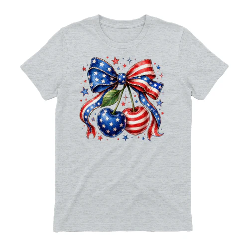Patriotic American Flag Cherries Bow Coquette USA Graphic