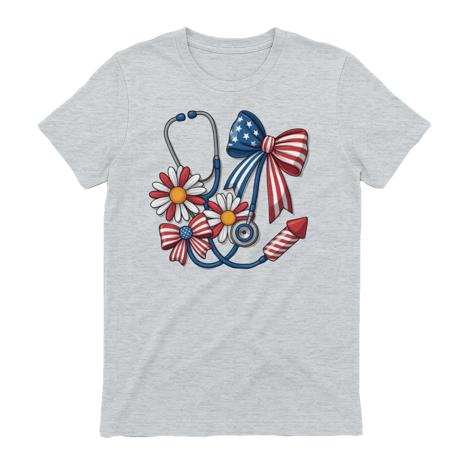 Patriotic Nurse Stethoscope American Flag Bow - 4th of July Graphic