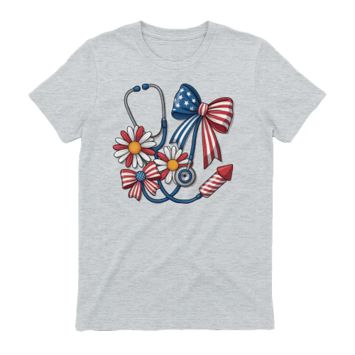 Patriotic Nurse Stethoscope American Flag Bow - 4th of July Graphic