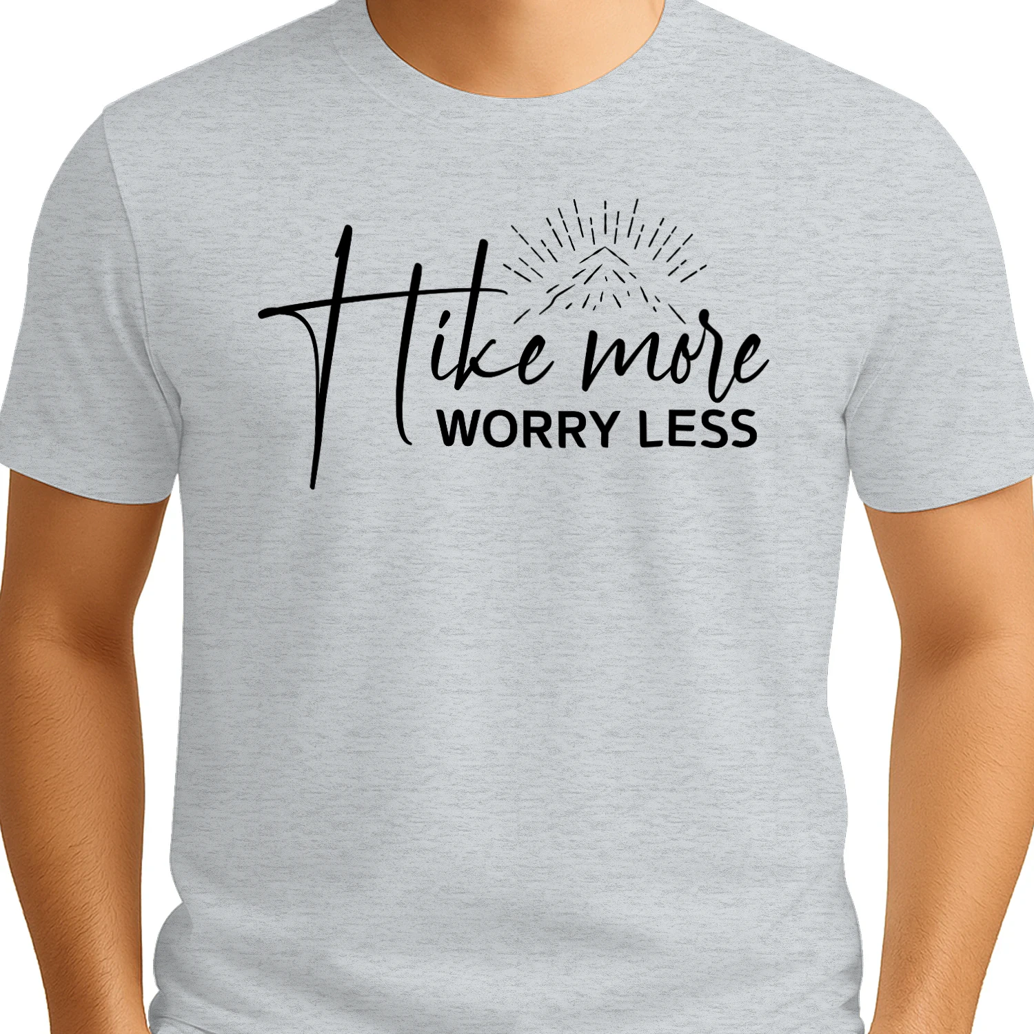 Hike More Worry Less Cursive Mountain - Outdoor Graphic