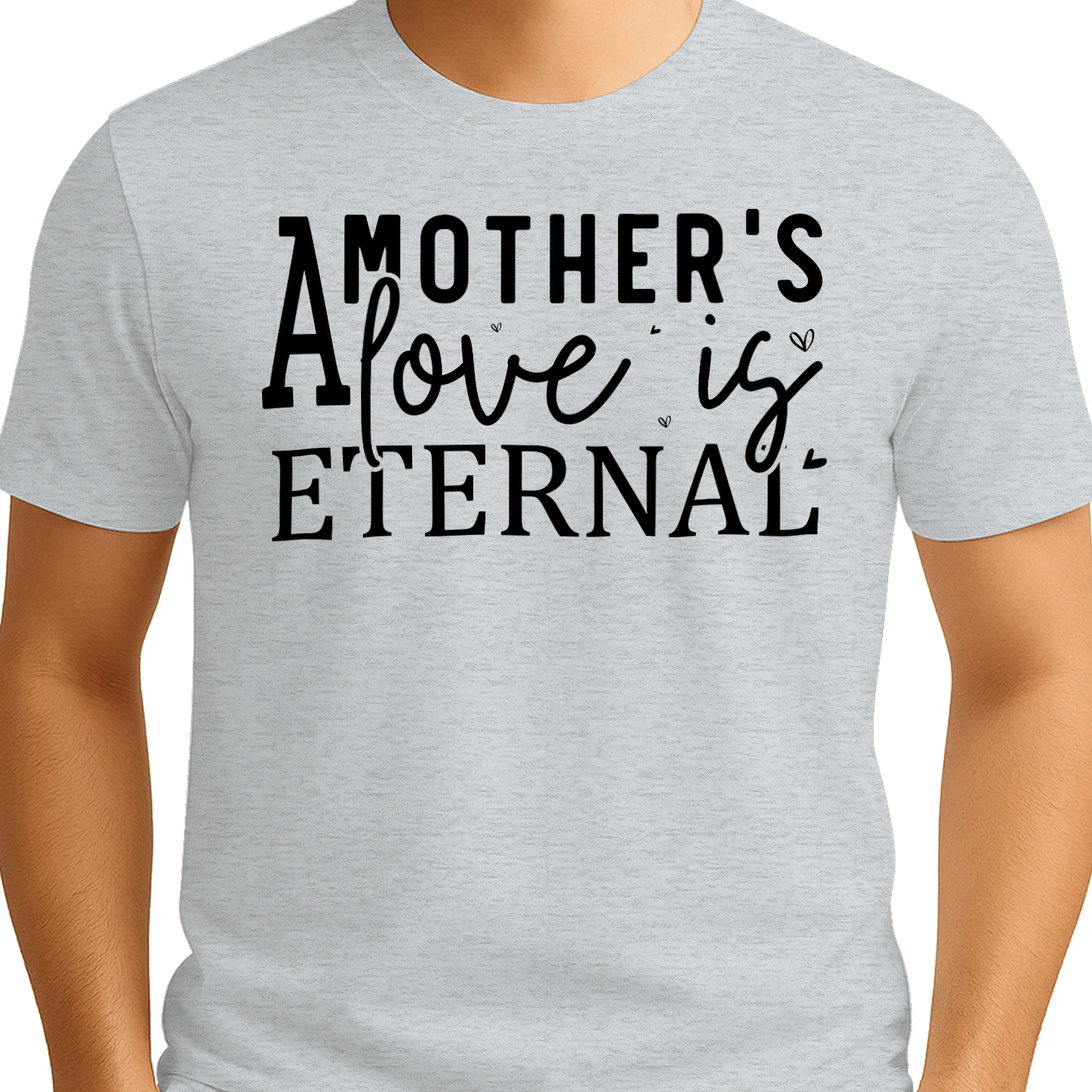 A Mother's Love Is Eternal Cursive Script Hearts Typography Design