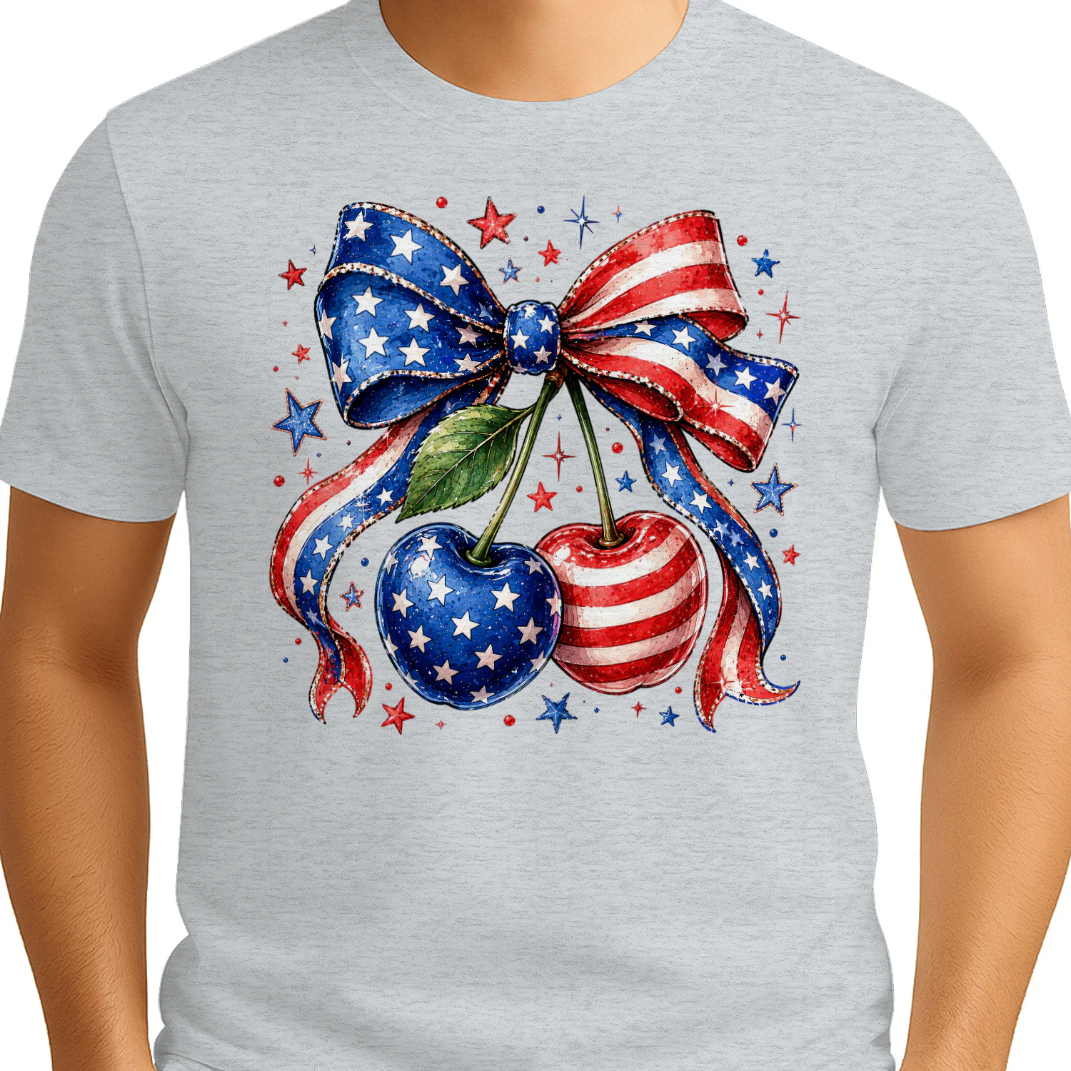 Patriotic American Flag Cherries Bow Coquette USA Graphic