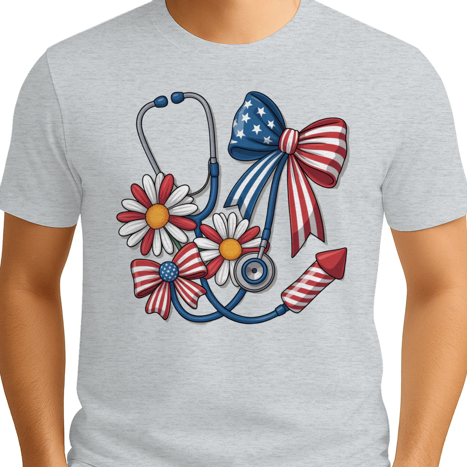 Patriotic Nurse Stethoscope American Flag Bow - 4th of July Graphic