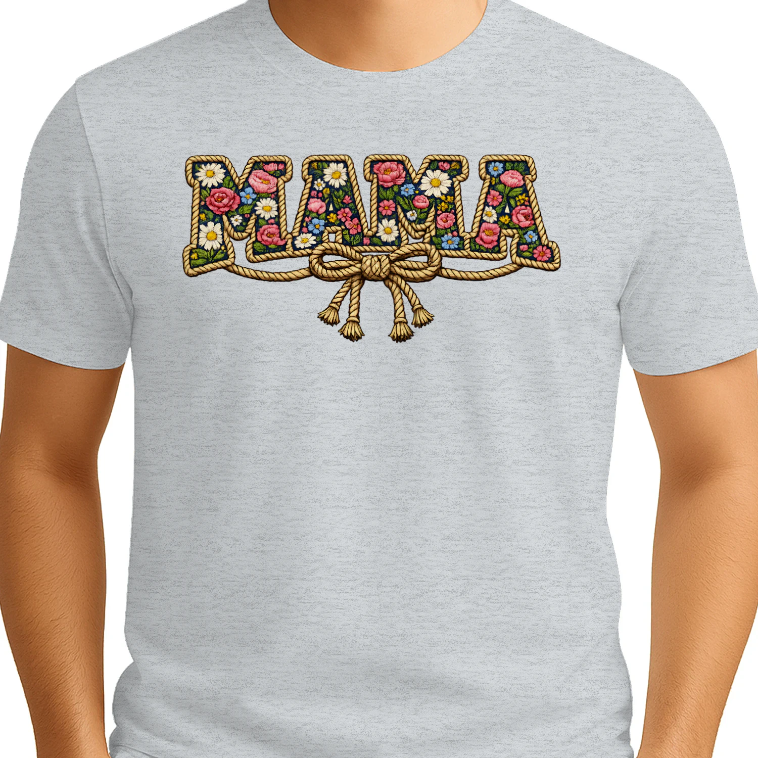 Mama Floral Embroidery Western Rope Bow Coquette Design