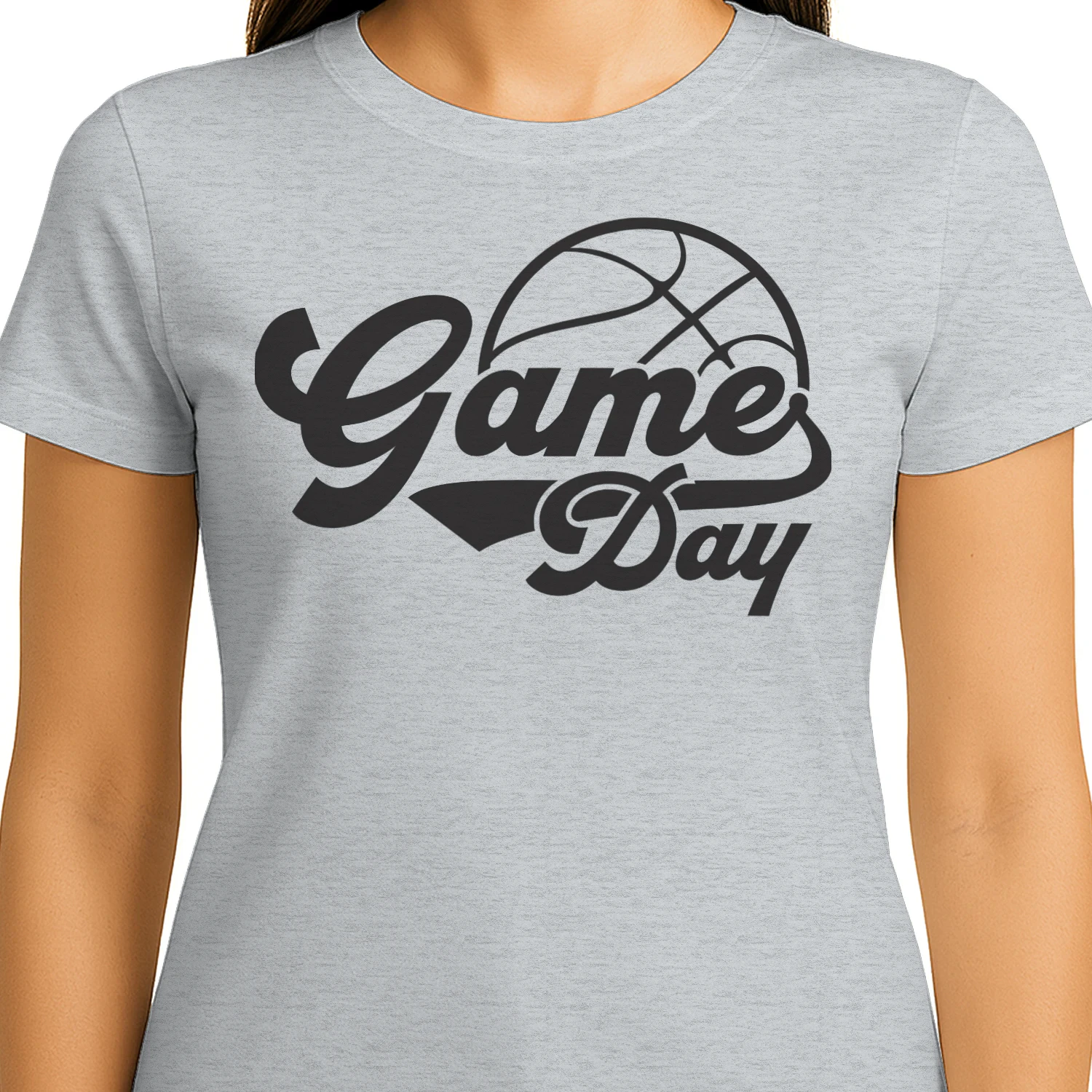 Game Day Basketball White Script - Sports Team Fan Graphic