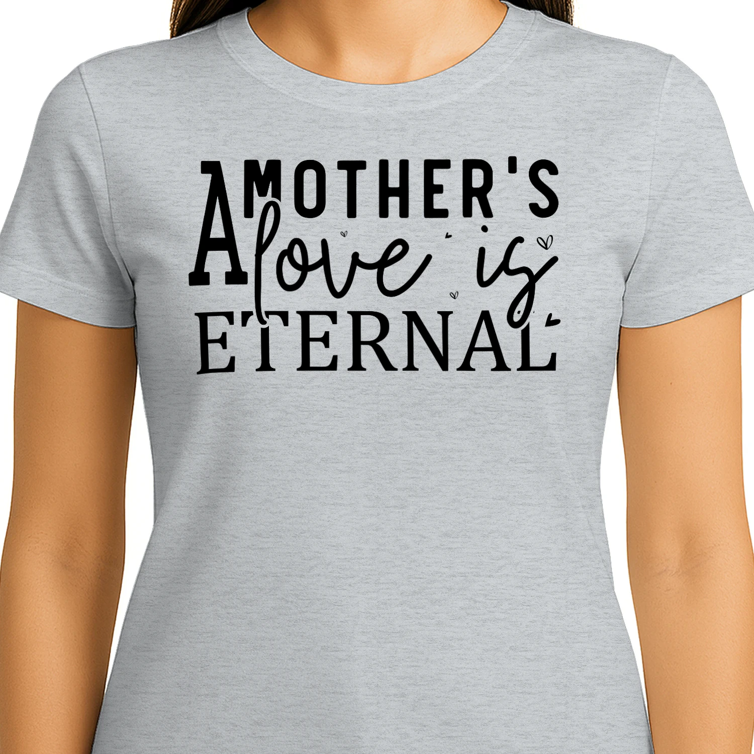 A Mother's Love Is Eternal Cursive Script Hearts Typography Design