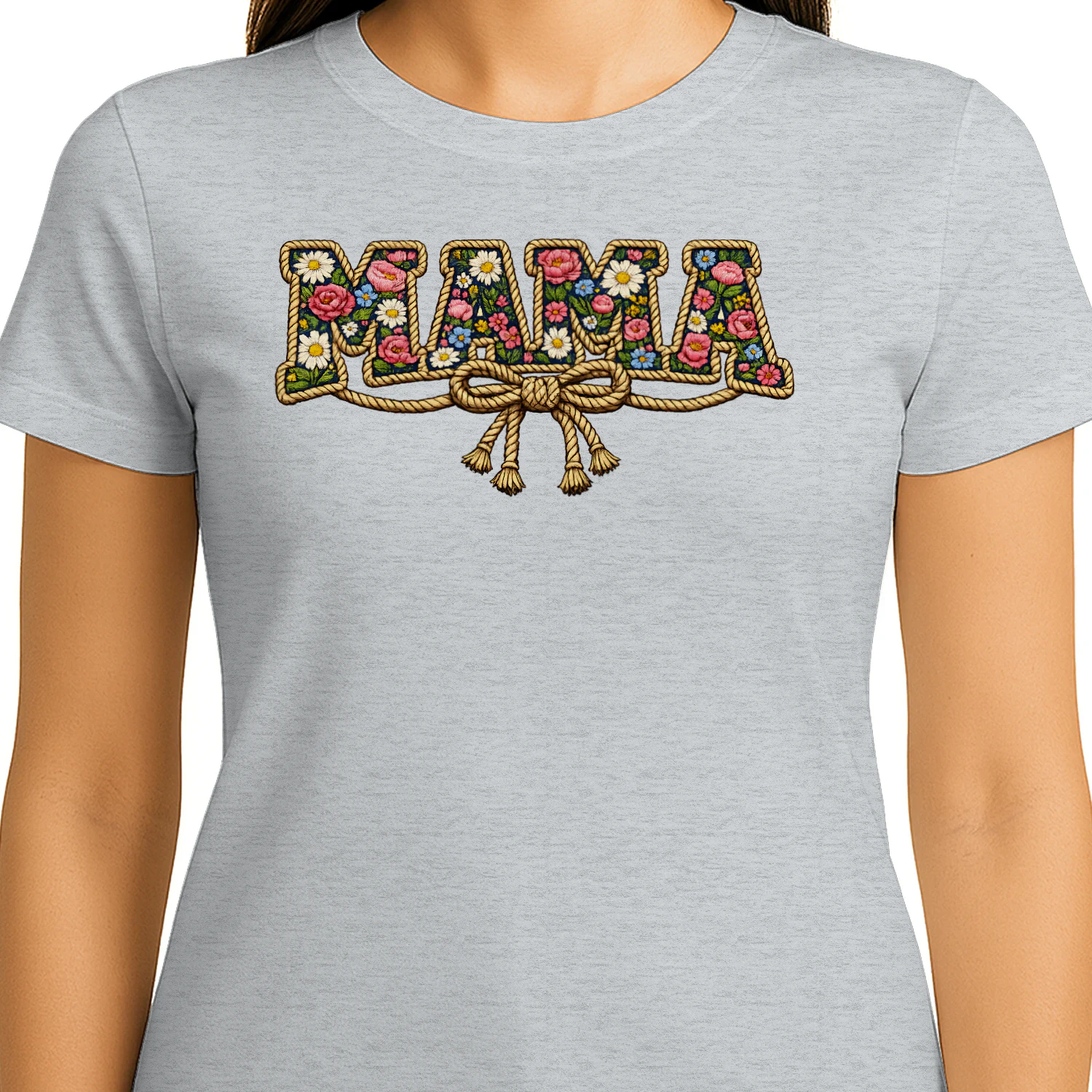 Mama Floral Embroidery Western Rope Bow Coquette Design