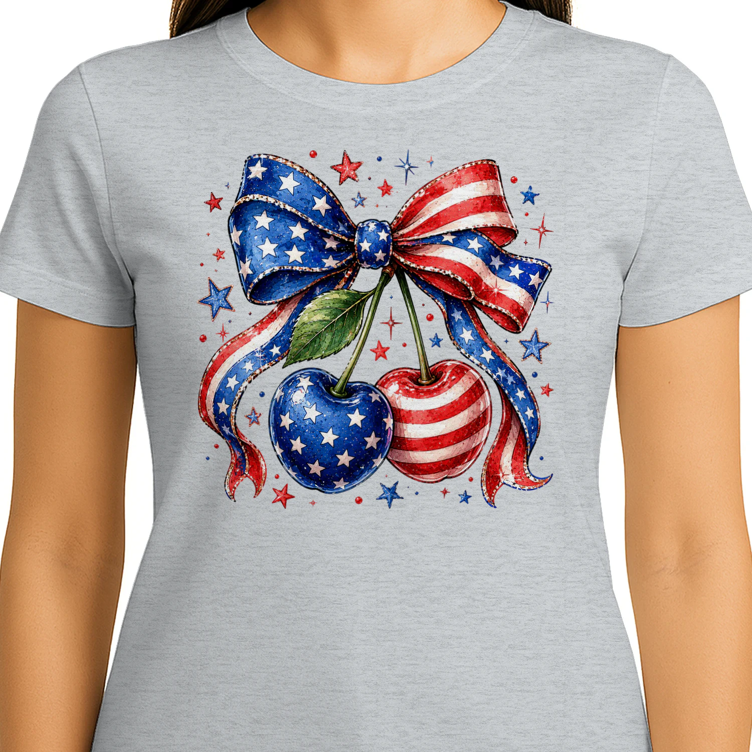 Patriotic American Flag Cherries Bow Coquette USA Graphic