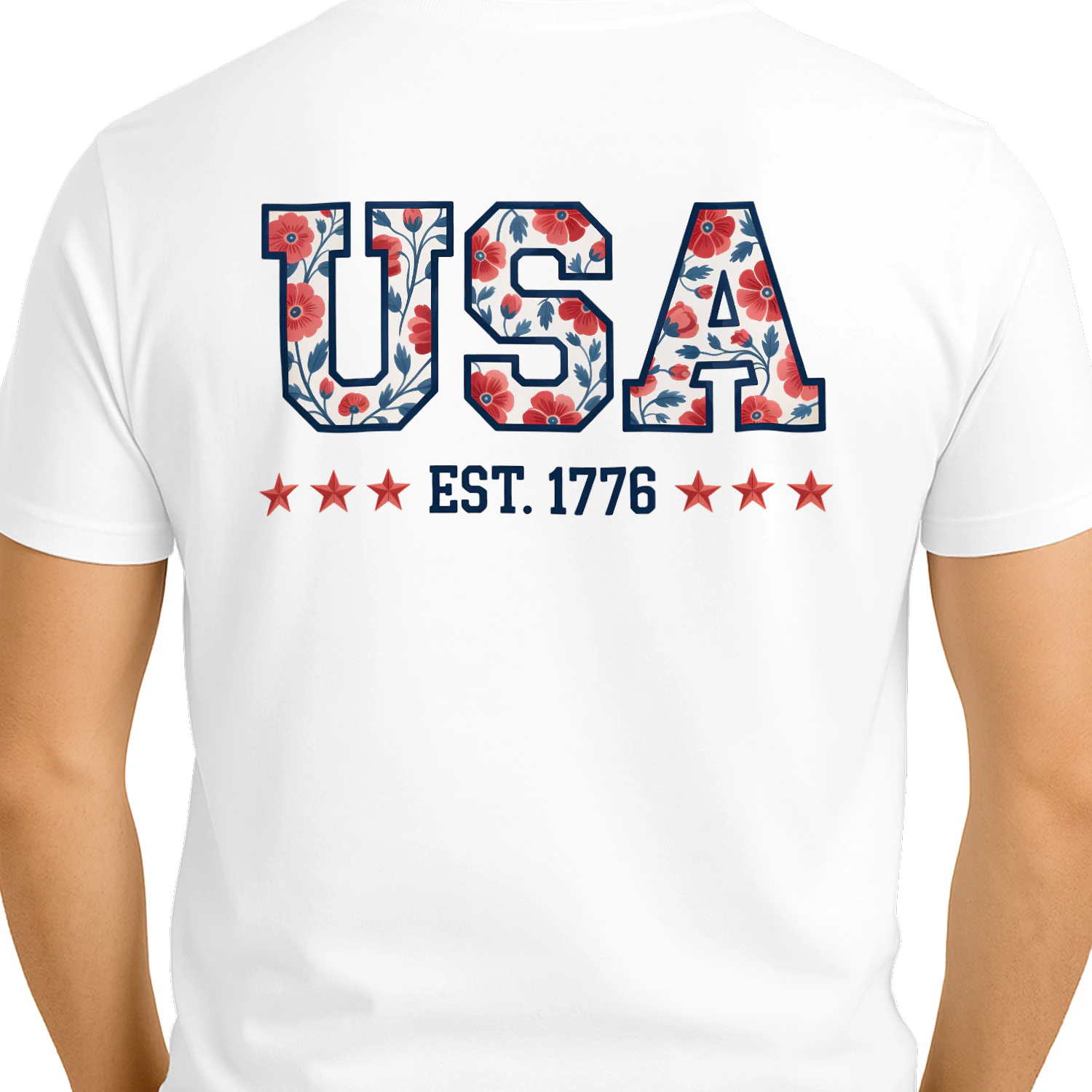 USA EST. 1776 Floral Patriotic Graphic with Poppies