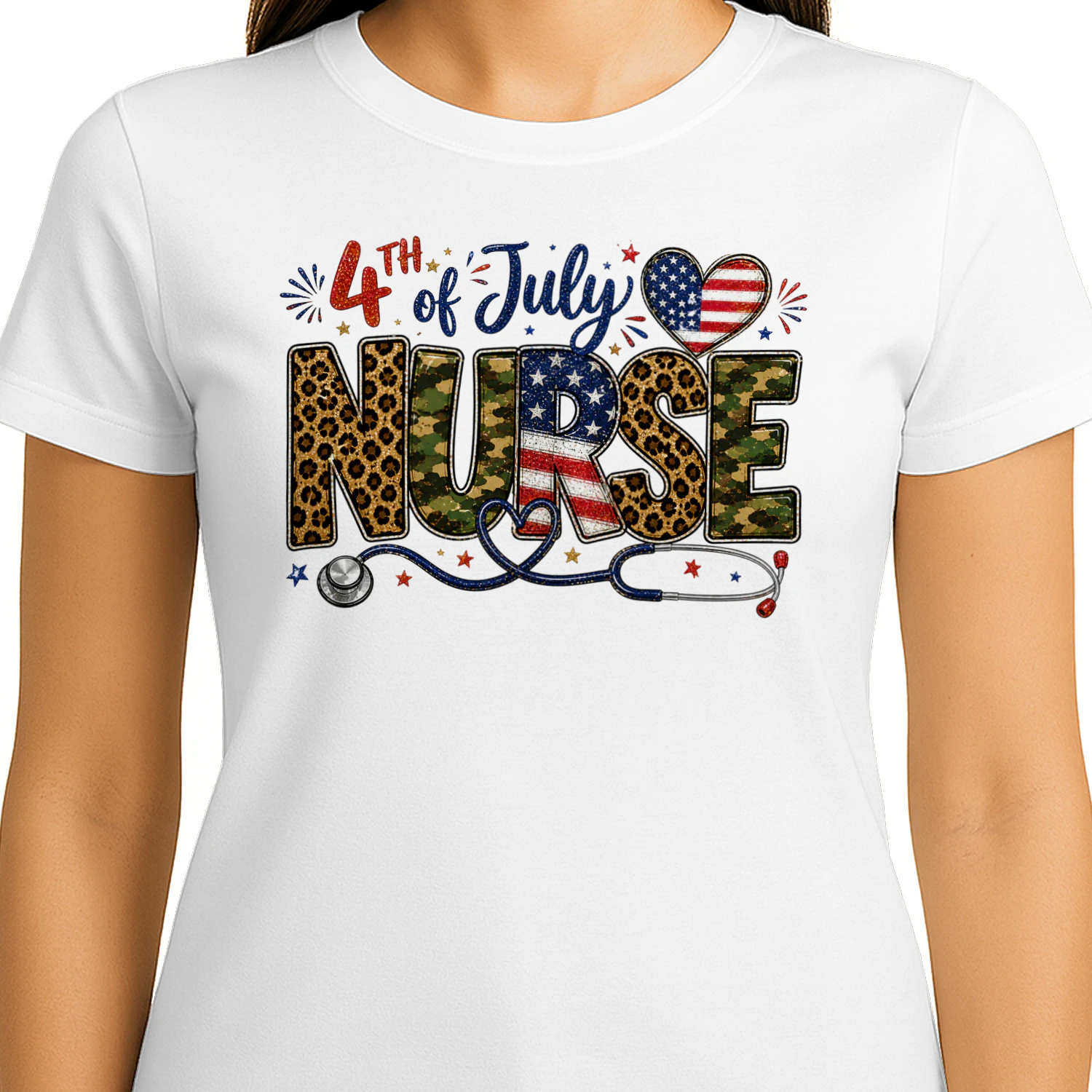 4th Of July Nurse Patriotic Leopard Camo - American Flag Graphic