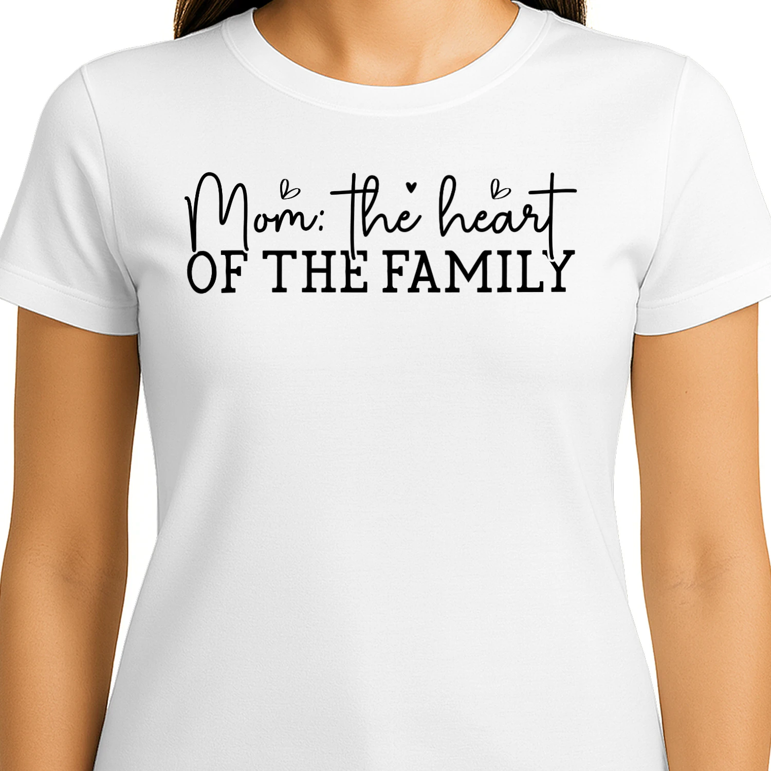 Mom The Heart Of The Family Cursive Script Hearts Typography Design