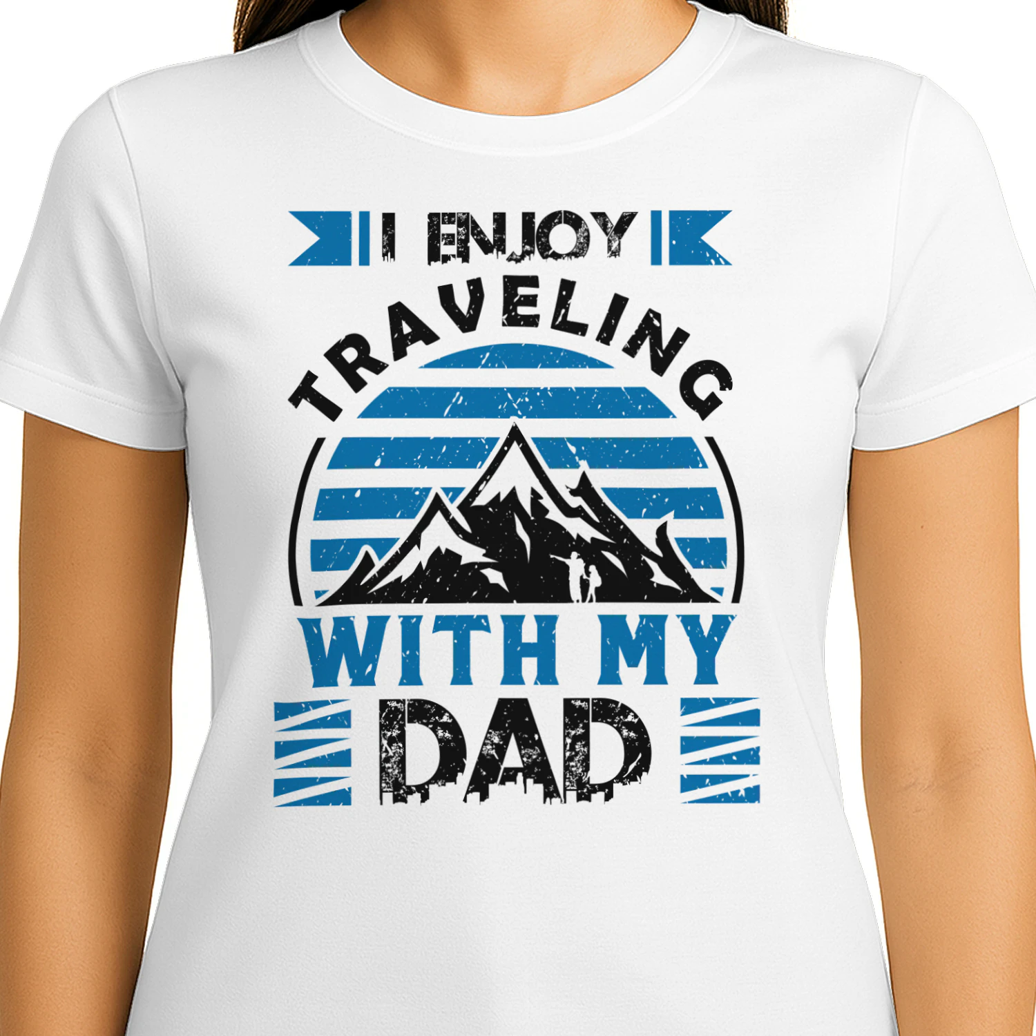 I Enjoy Traveling With My Dad Retro Blue Mountain Hiking Design