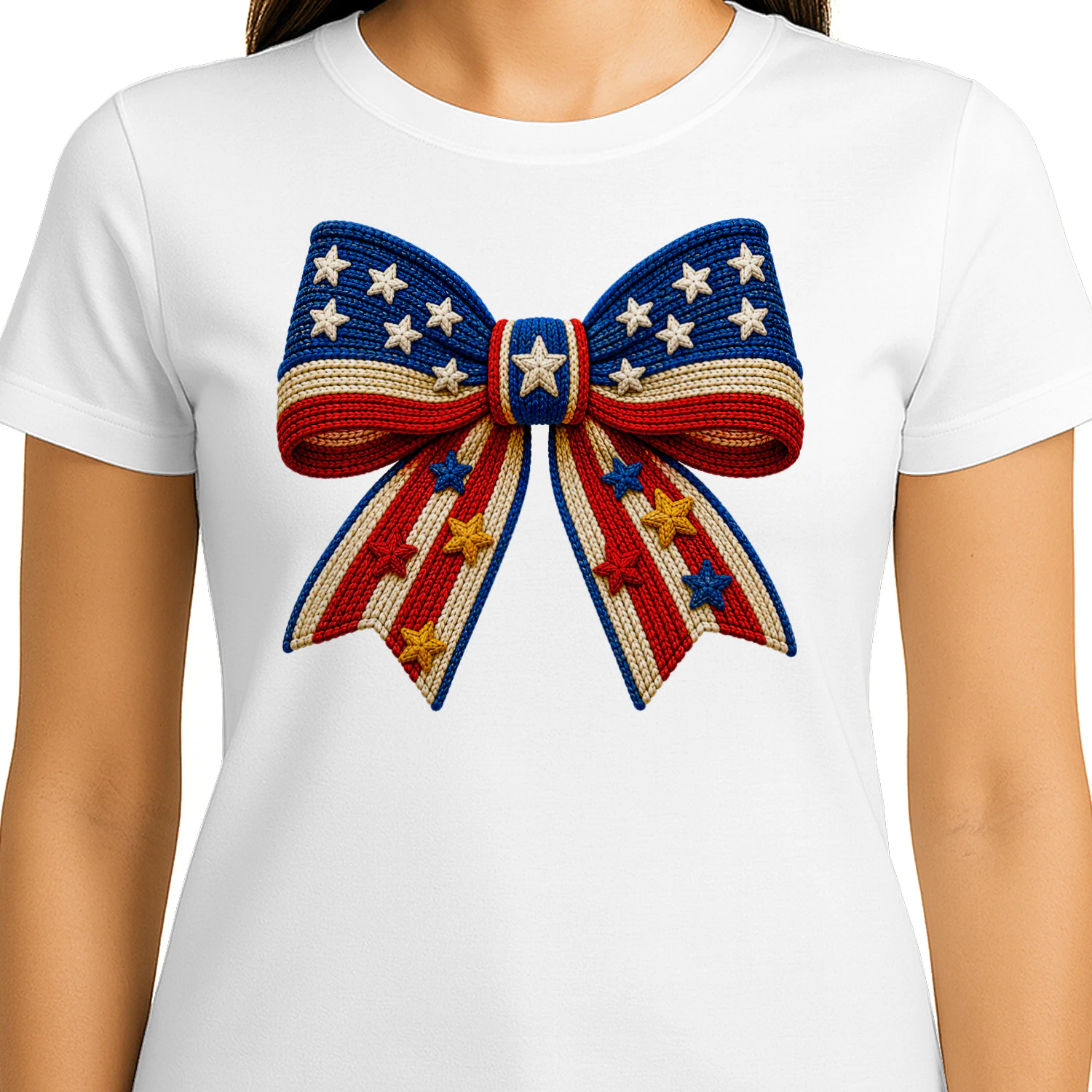Patriotic American Flag Knitted Bow Coquette USA Graphic