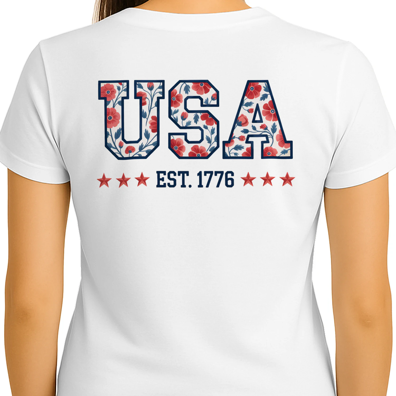 USA EST. 1776 Floral Patriotic Graphic with Poppies