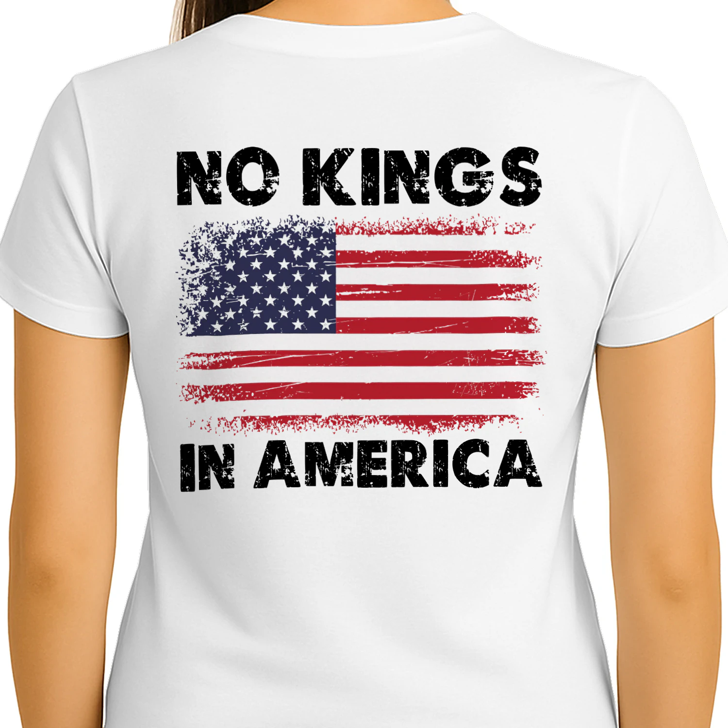 No Kings In America - Distressed Patriotic American Flag Graphic