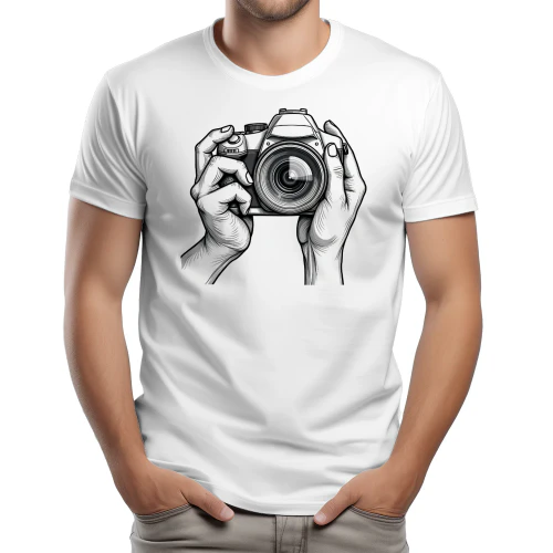 Hands Holding Camera - Detailed Vintage Engraving Style Graphic