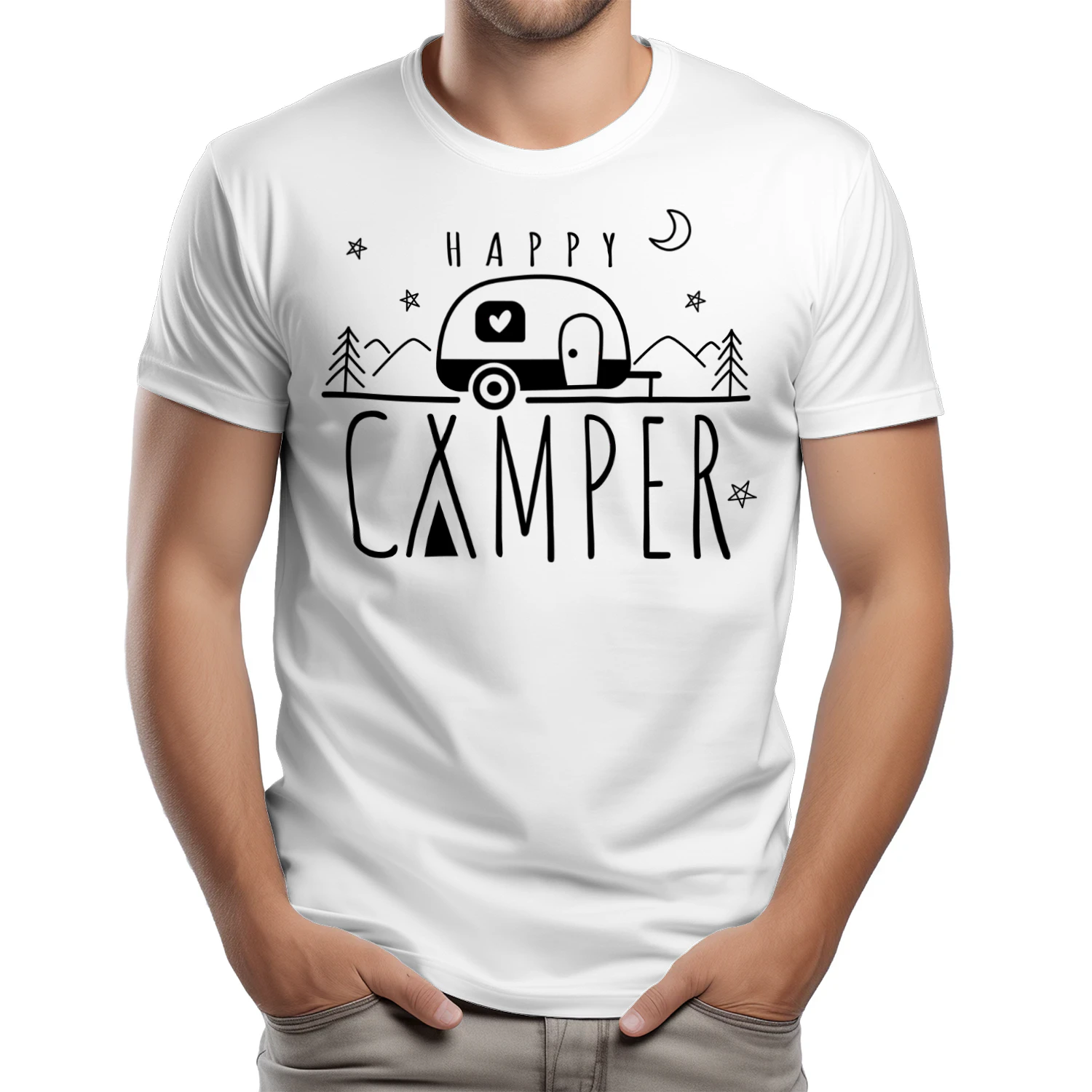 Happy Camper Cute Teardrop Trailer Minimalist Graphic Design