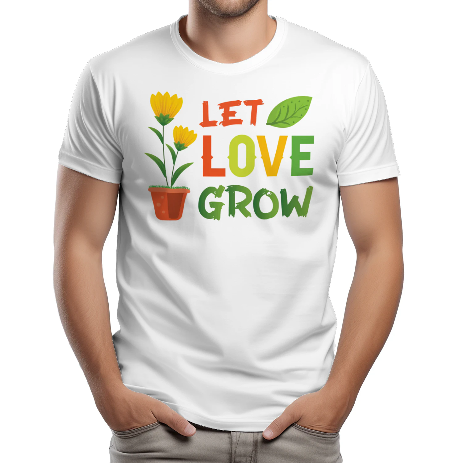 Let Love Grow Yellow Flowers Potted Plant Typography Design