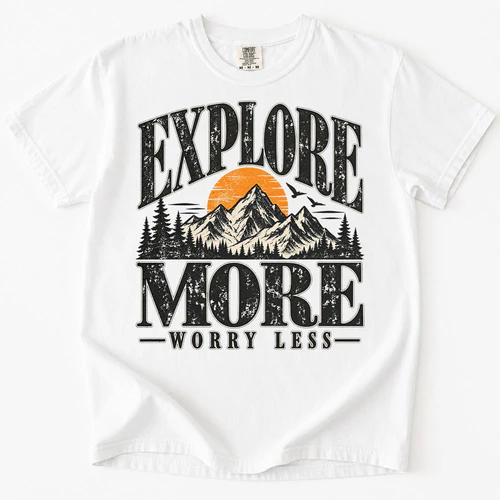 Vintage Explore More Worry Less Mountain Outdoor T-Shirt