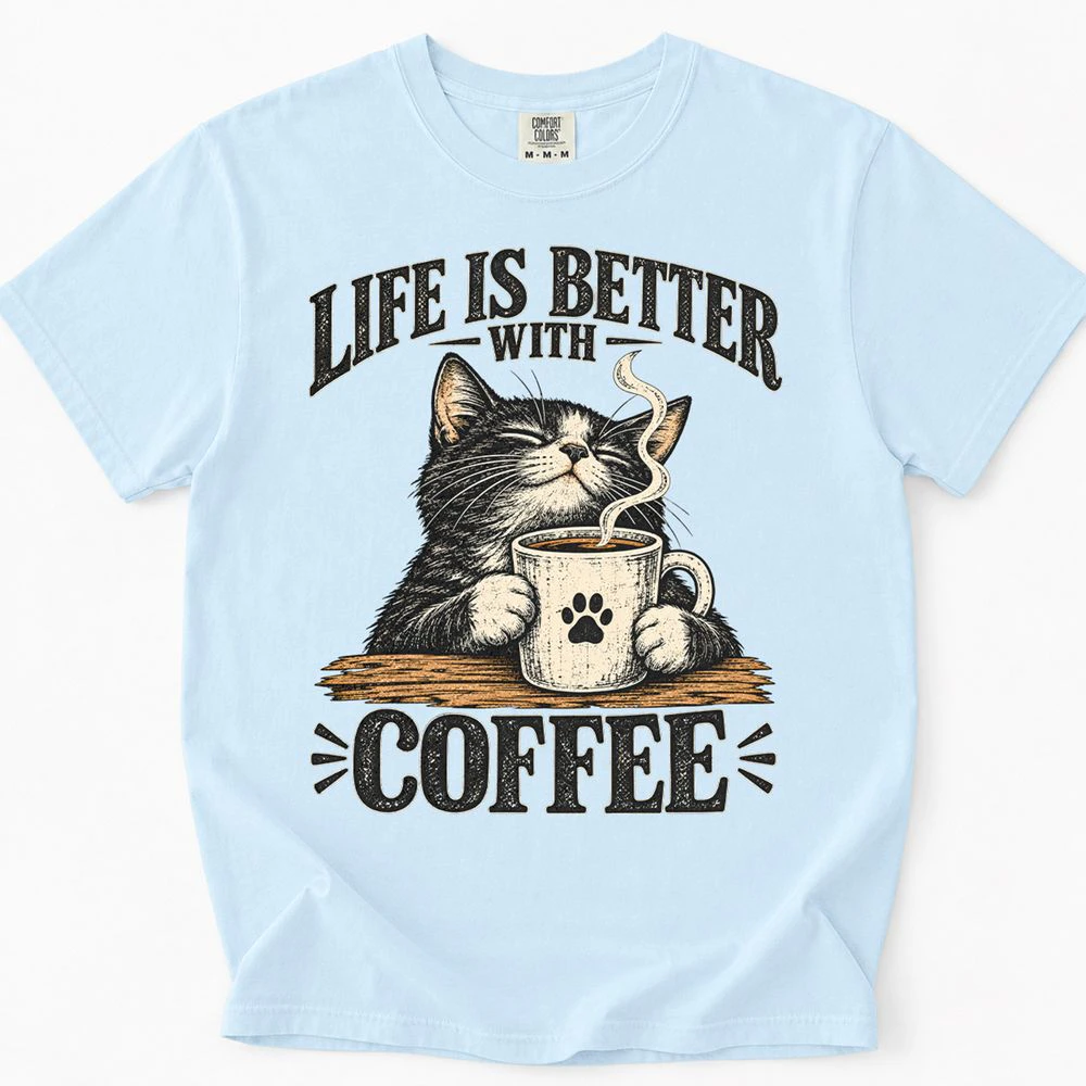 Life Is Better With Coffee Vintage Cat Lover T-Shirt