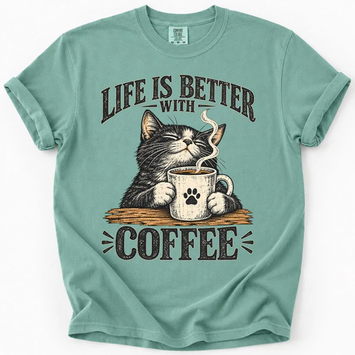 Life Is Better With Coffee Vintage Cat Lover T-Shirt