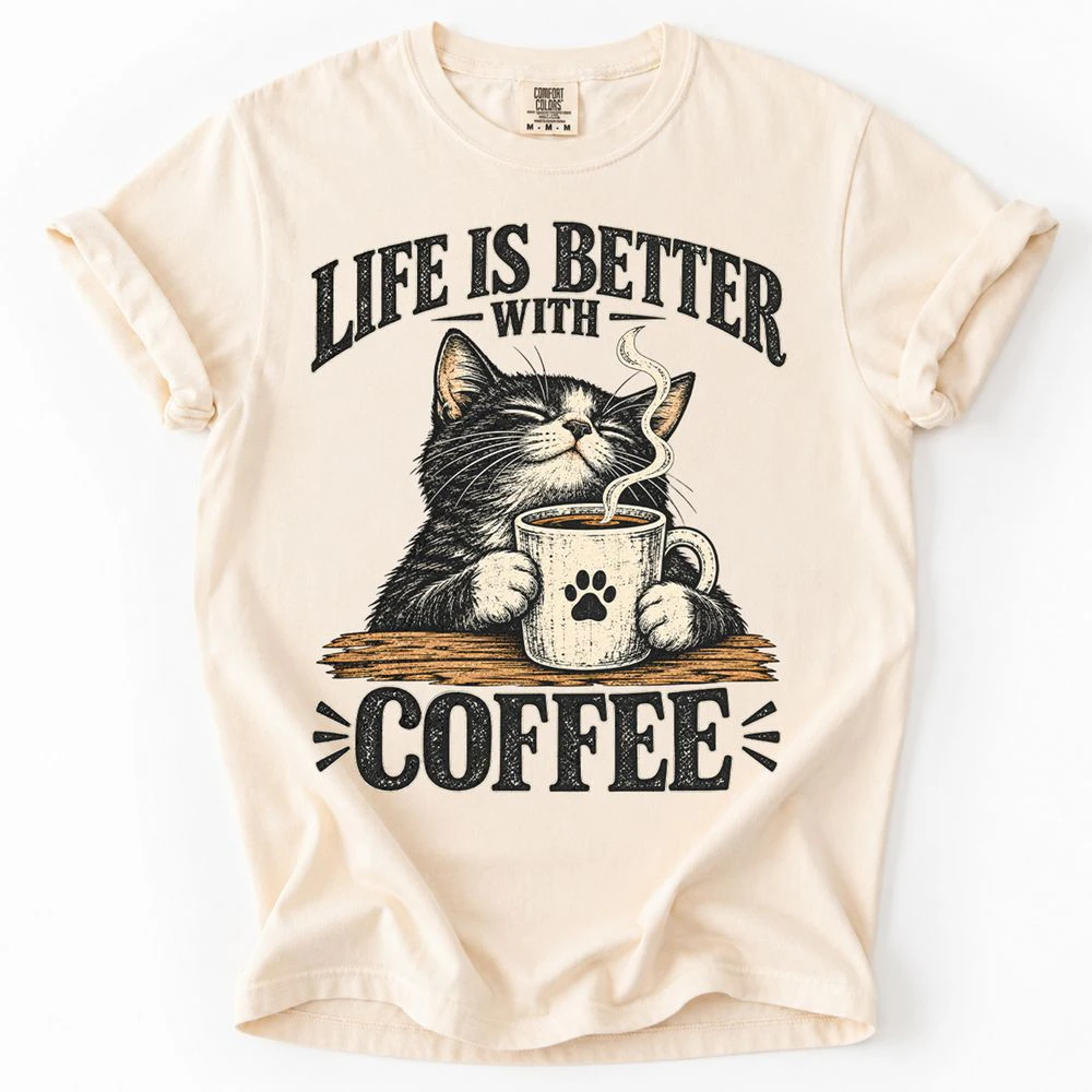 Life Is Better With Coffee Vintage Cat Lover T-Shirt