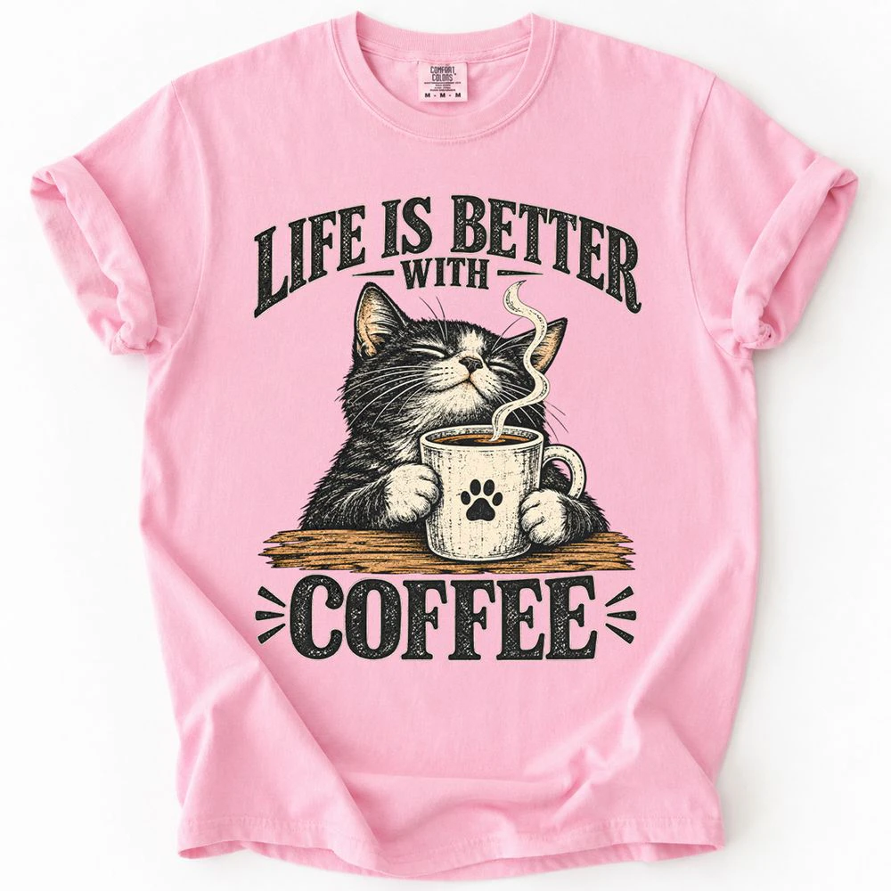 Life Is Better With Coffee Vintage Cat Lover T-Shirt