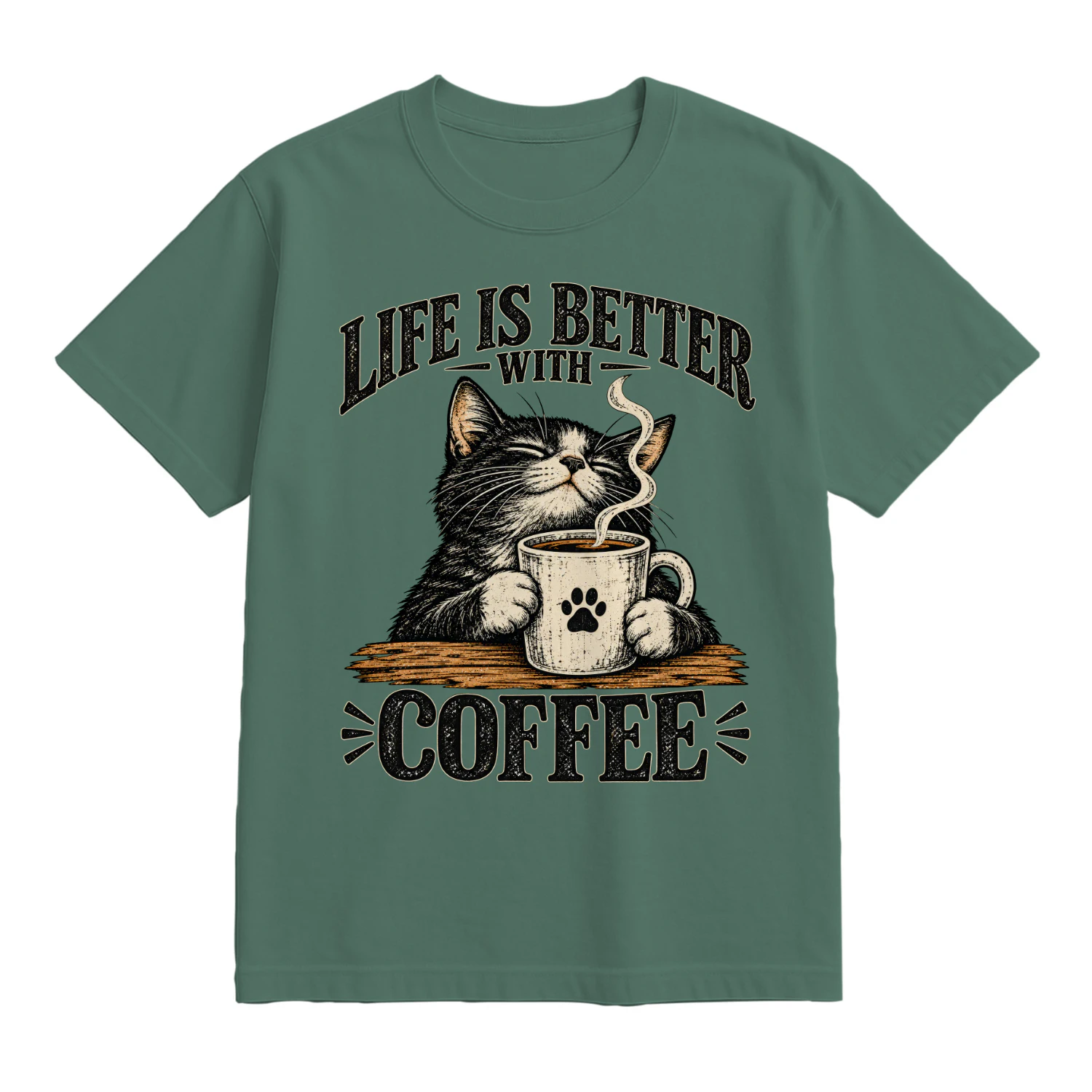 Life Is Better With Coffee Vintage Cat Lover T-Shirt