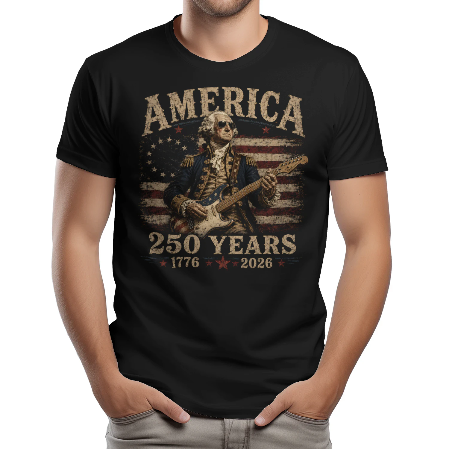 America's 250th George Washington Playing Guitar Retro Vintage