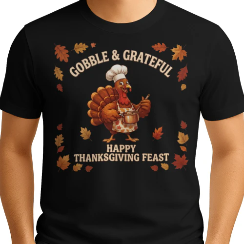 Cute Cartoon Chef Turkey Thanksgiving Design - Gobble & Grateful