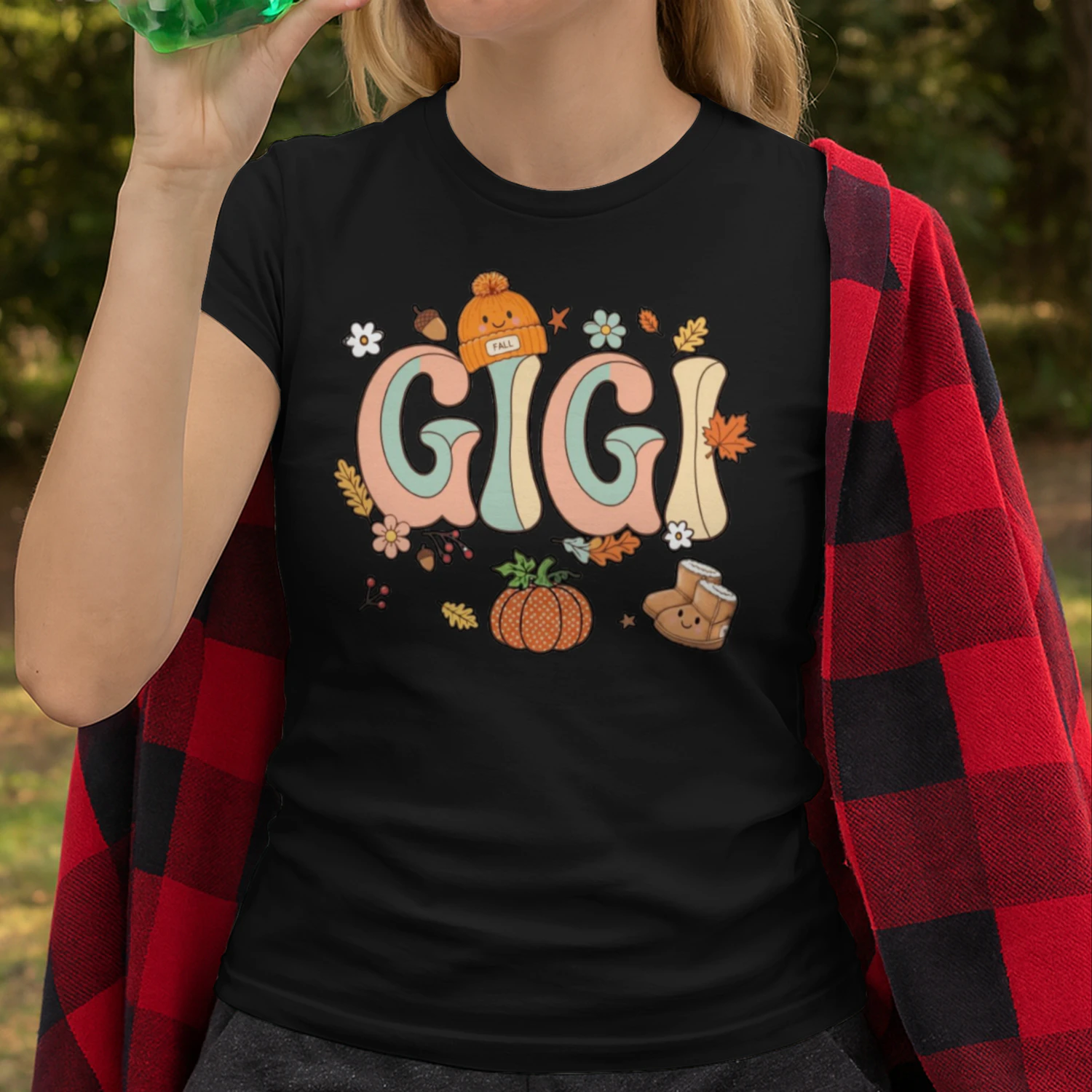 GIGI Autumn Fall Shirt for Grandma, Retro Groovy Boho Pumpkin & Boots Graphic Tee, Thanksgiving Gift