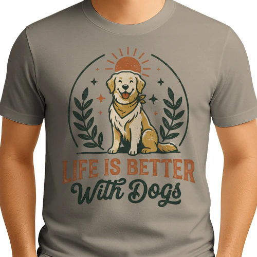 Vintage "Life is Better With Dogs" T-Shirt - Golden Retriever Design
