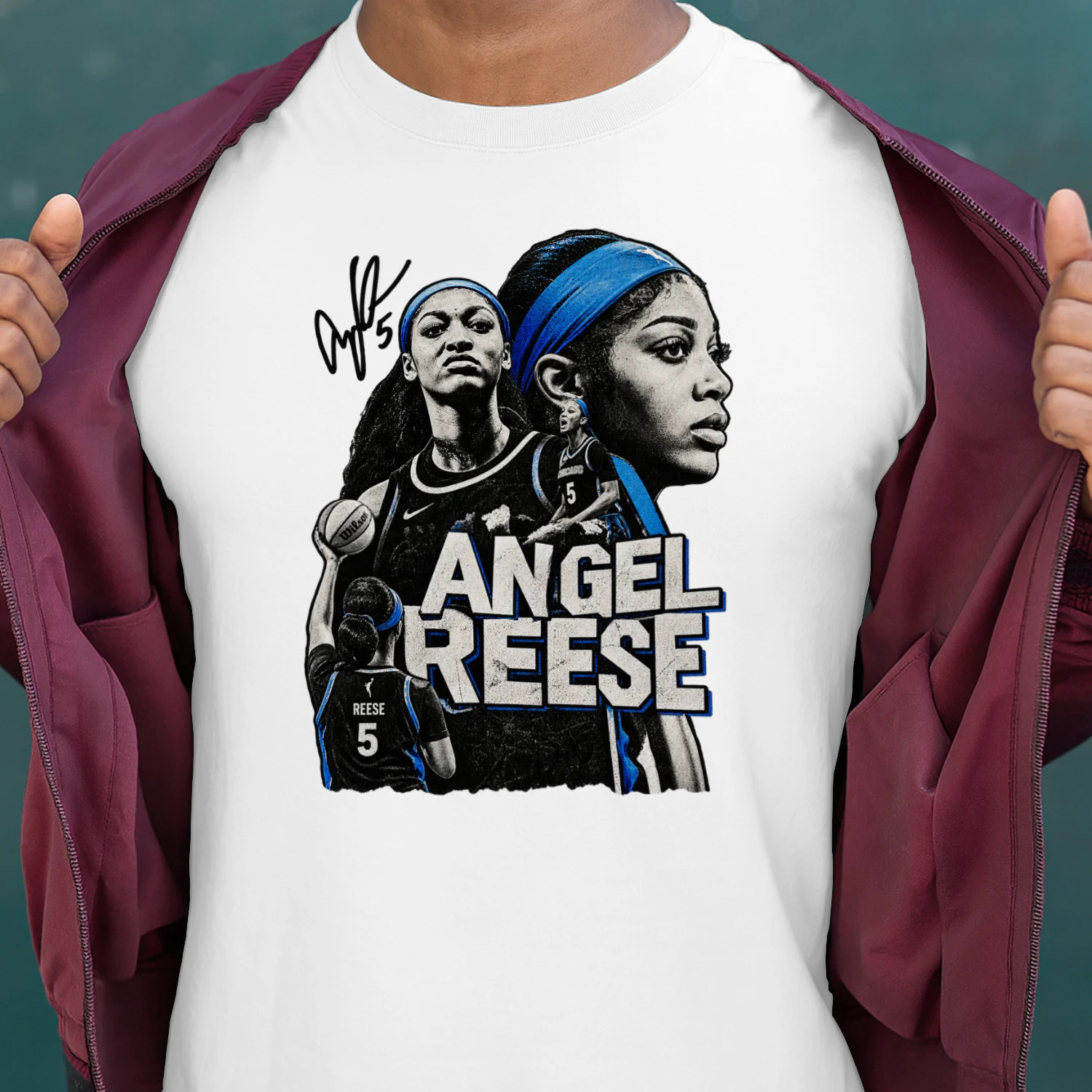 Angel Reese Blue Black Portrait Collage Tee