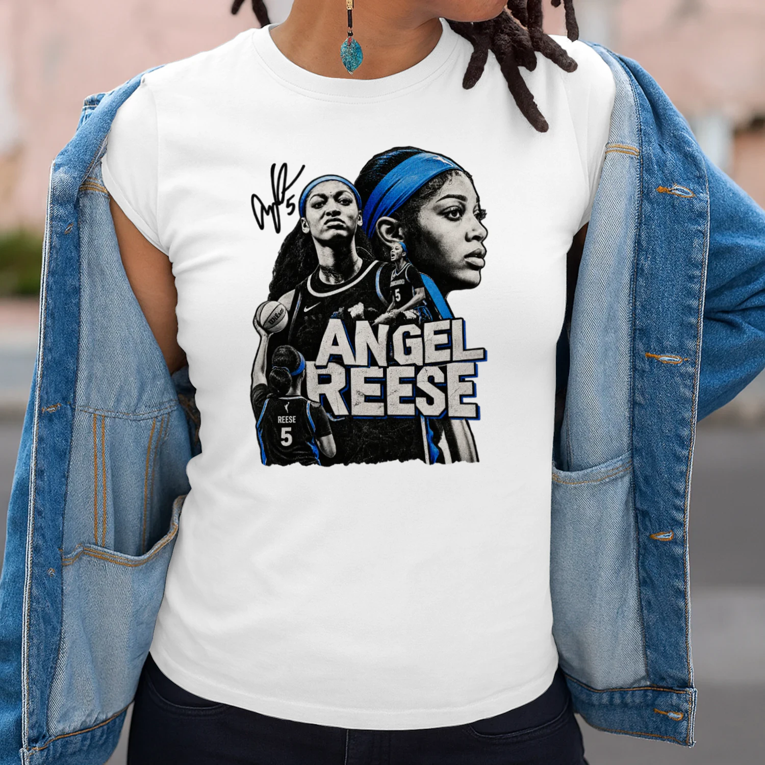 Angel Reese Blue Black Portrait Collage Tee