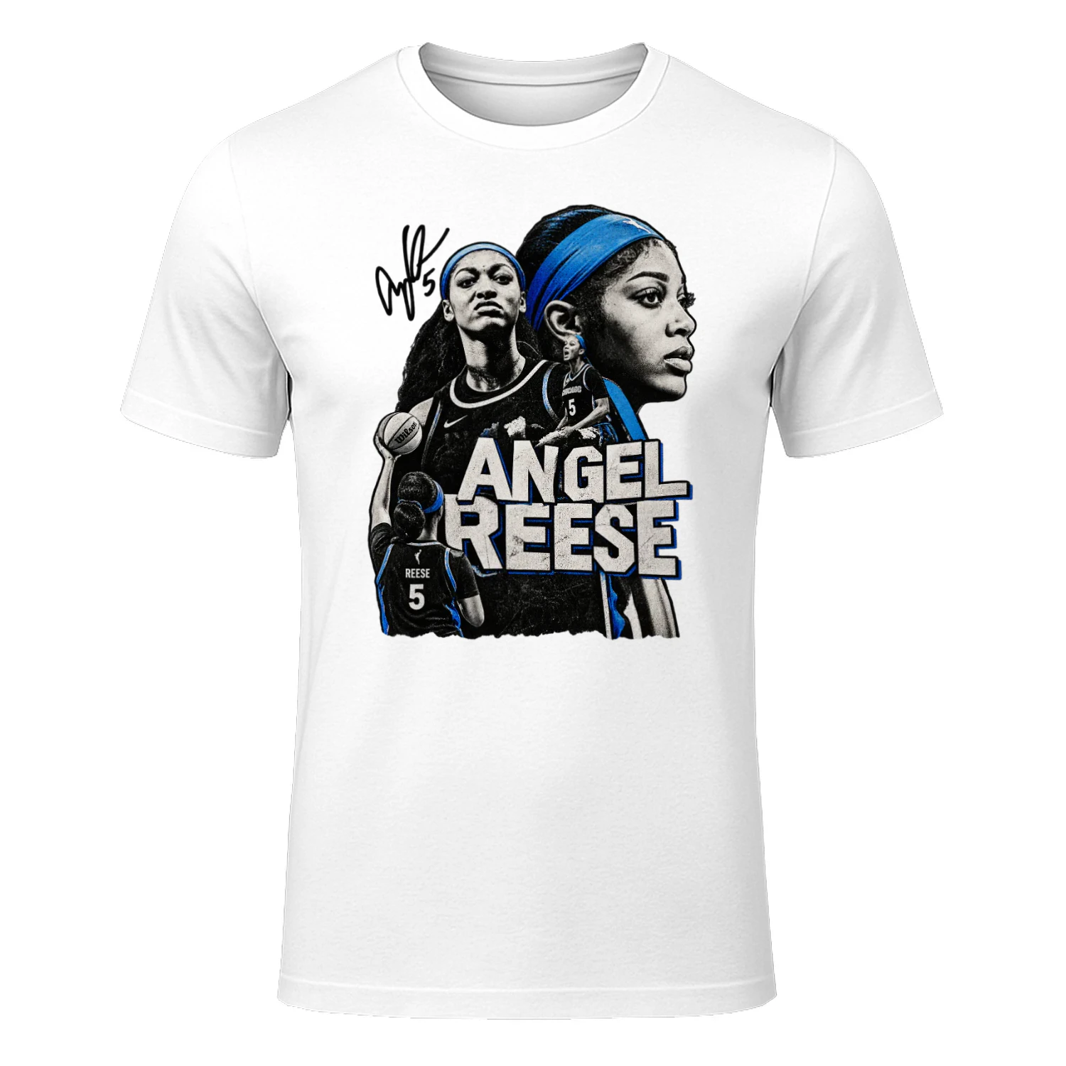 Angel Reese Blue Black Portrait Collage Tee