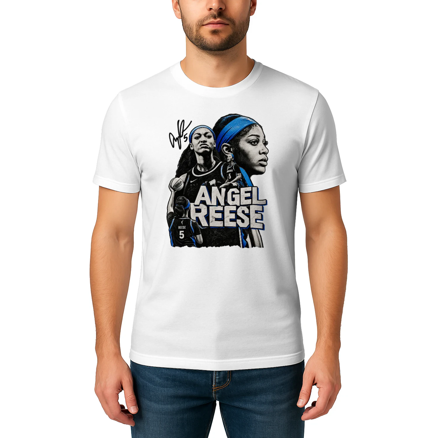 Angel Reese Blue Black Portrait Collage Tee