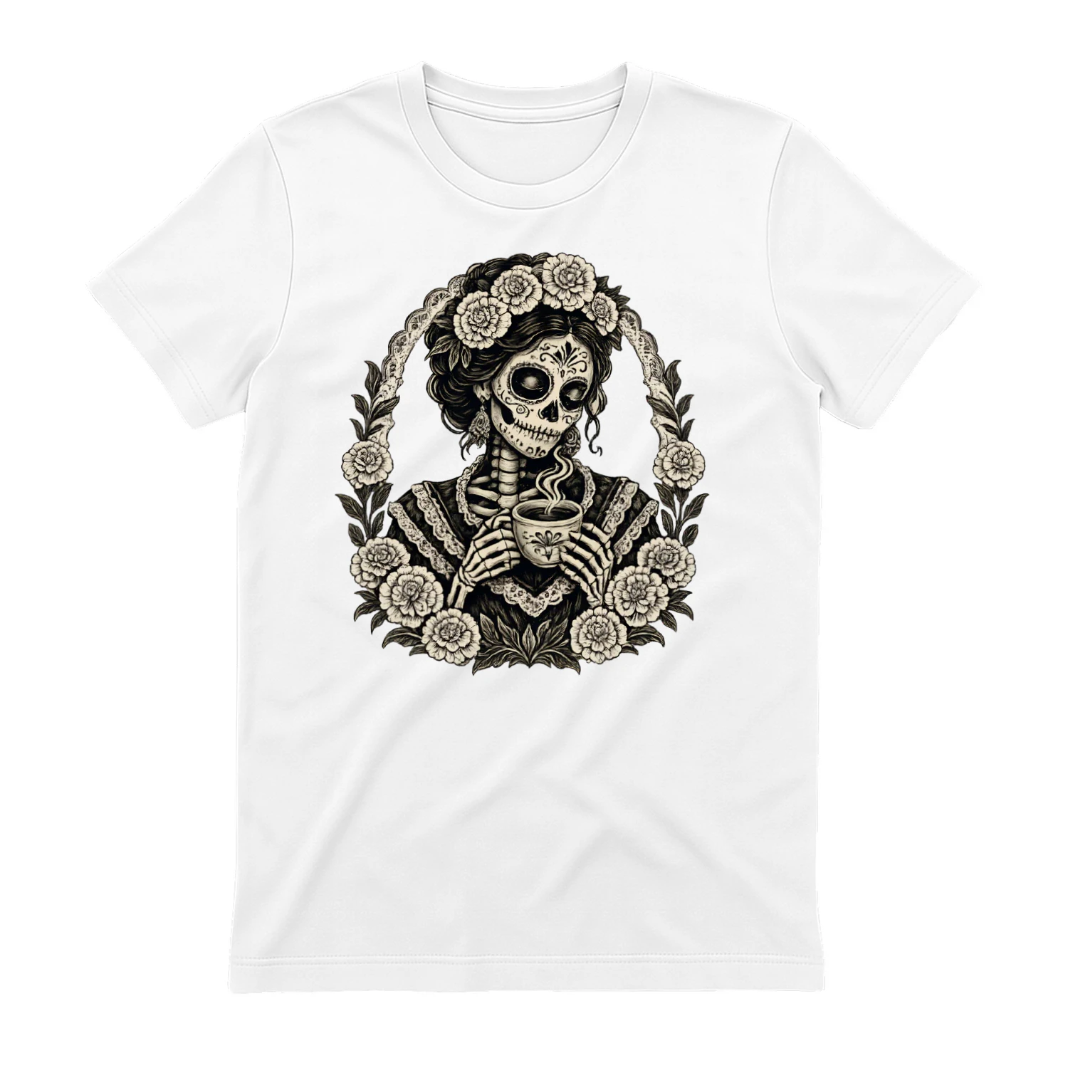 La catrina Gift La Catrina con Café  Design, Día de los Muertos Shirt Graphic, Mexican Coffee Art, Printable 