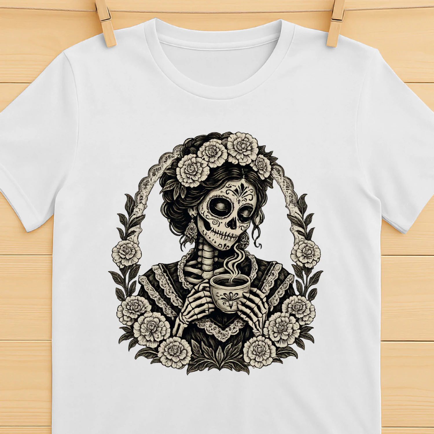 La catrina Gift La Catrina con Café  Design, Día de los Muertos Shirt Graphic, Mexican Coffee Art, Printable 
