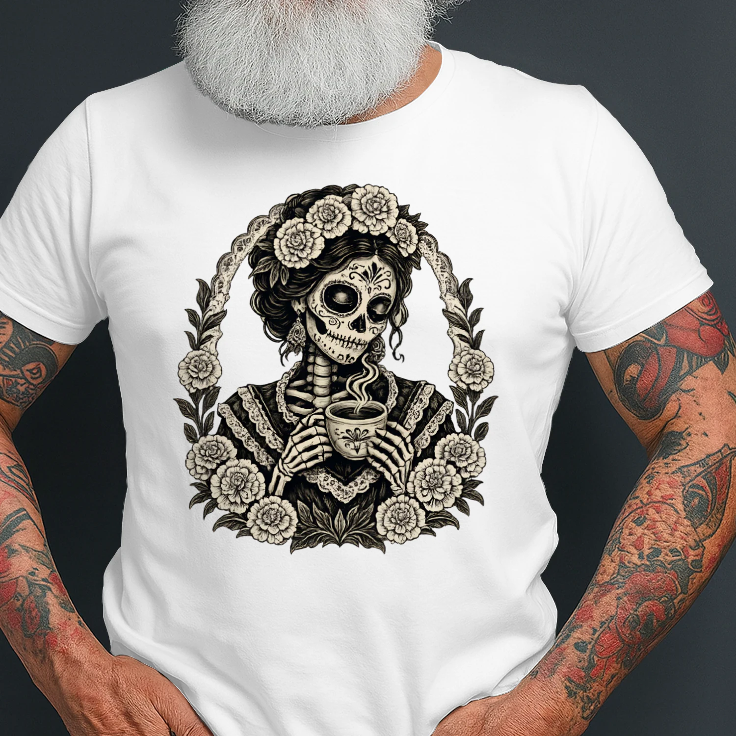La catrina Gift La Catrina con Café  Design, Día de los Muertos Shirt Graphic, Mexican Coffee Art, Printable 