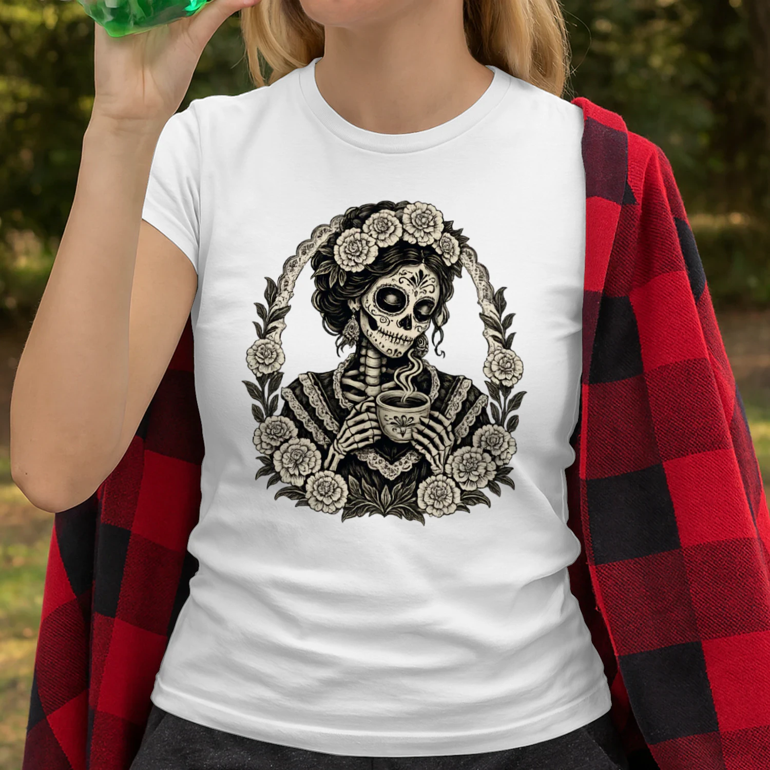La catrina Gift La Catrina con Café  Design, Día de los Muertos Shirt Graphic, Mexican Coffee Art, Printable 