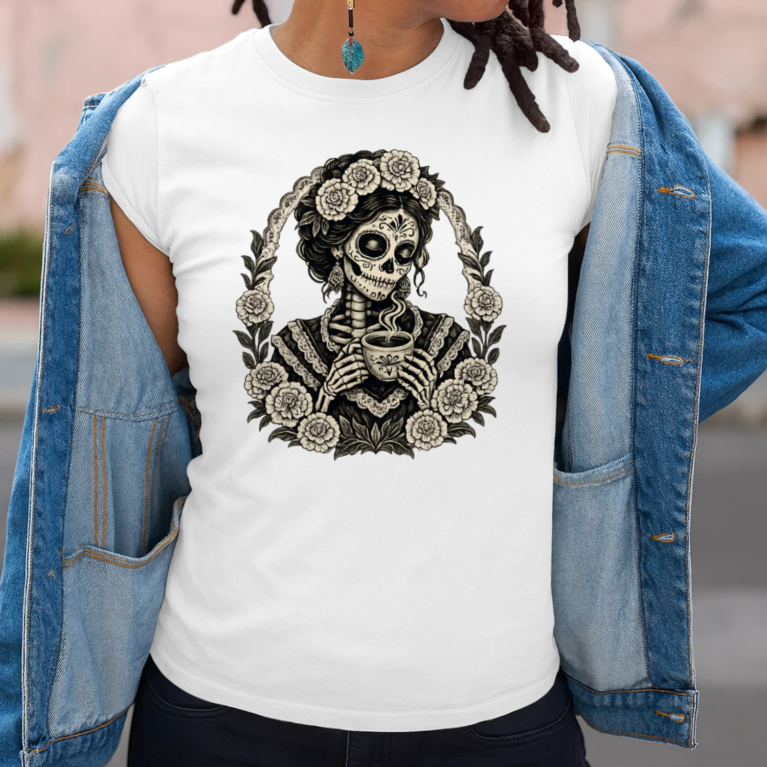 La catrina Gift La Catrina con Café  Design, Día de los Muertos Shirt Graphic, Mexican Coffee Art, Printable 