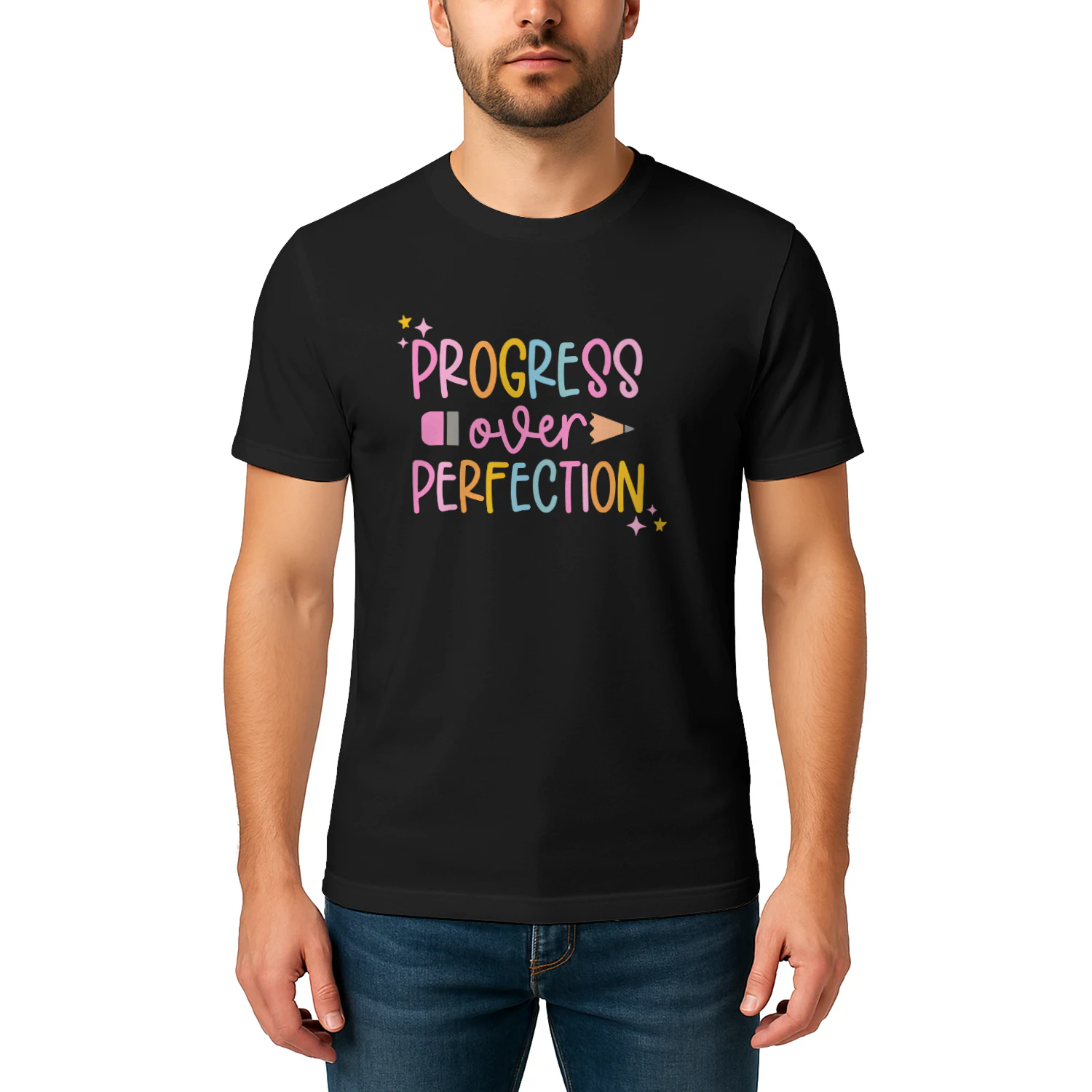 Motivational Quote Progress Over Perfection  Design, Motivational Shirt Graphic, Cute Teacher Printable, Pastel Quote Art