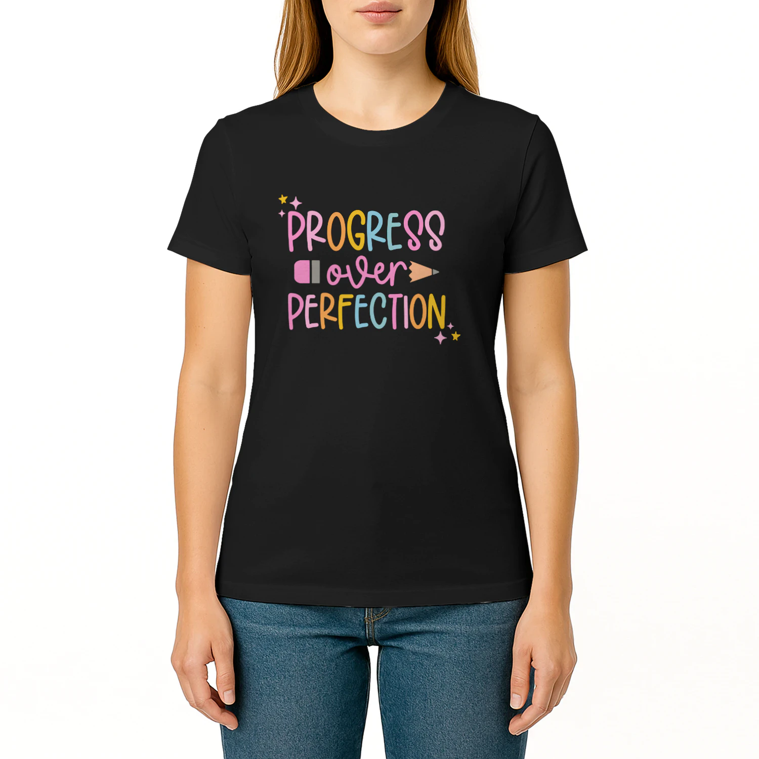 Motivational Quote Progress Over Perfection  Design, Motivational Shirt Graphic, Cute Teacher Printable, Pastel Quote Art