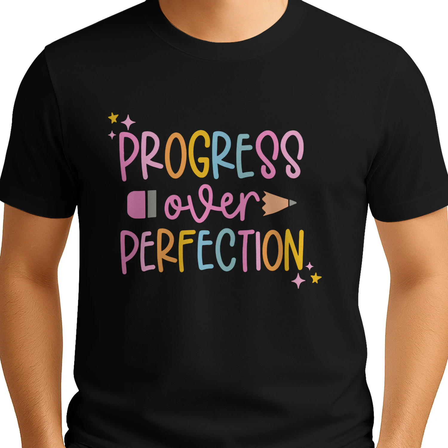 Motivational Quote Progress Over Perfection  Design, Motivational Shirt Graphic, Cute Teacher Printable, Pastel Quote Art