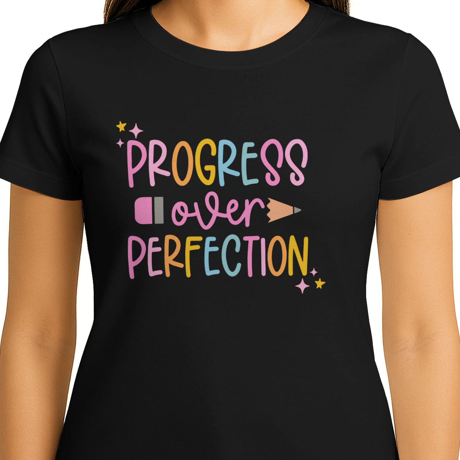 Motivational Quote Progress Over Perfection  Design, Motivational Shirt Graphic, Cute Teacher Printable, Pastel Quote Art